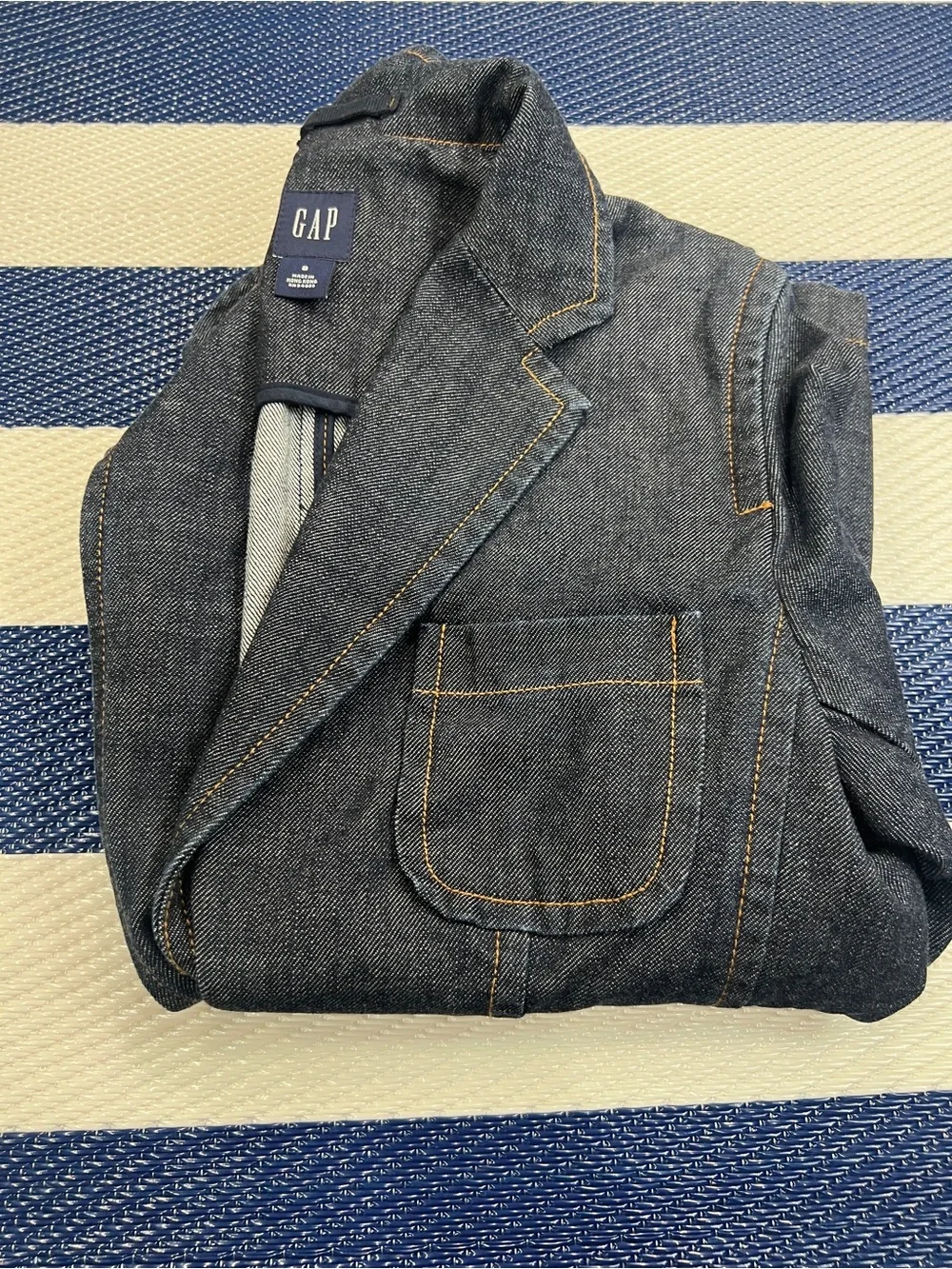 GAP Dark Wash Denim Blazer Jacket Women’s Structured Jean Jacket Sz 8 - Picture 11 of 11